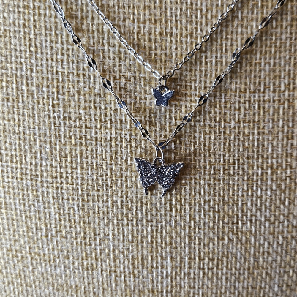 Silver & Zirconia Pave  Butterfly Necklace
